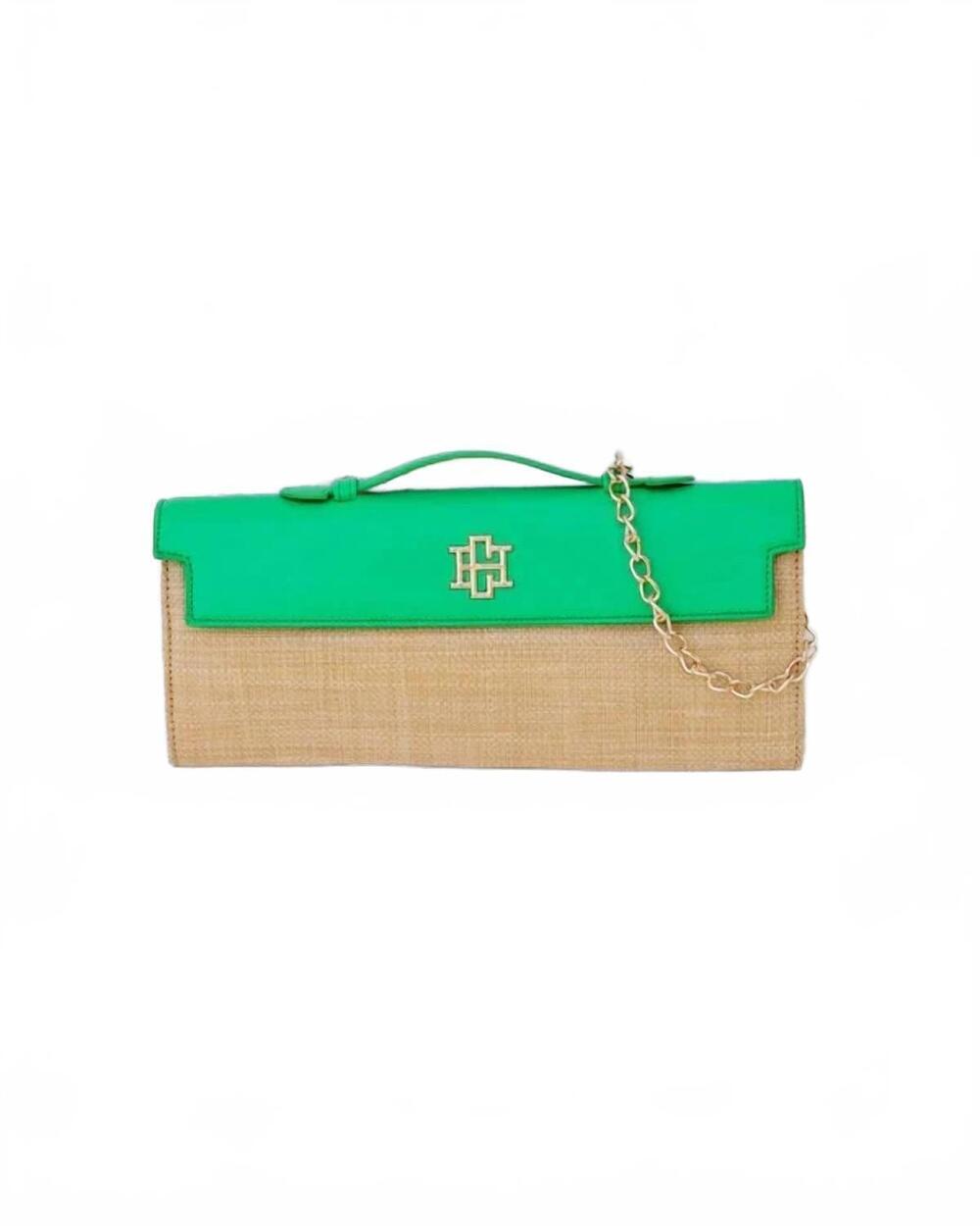 NEW CAROLINE HILL women's betty clutch bag in natural kelly green